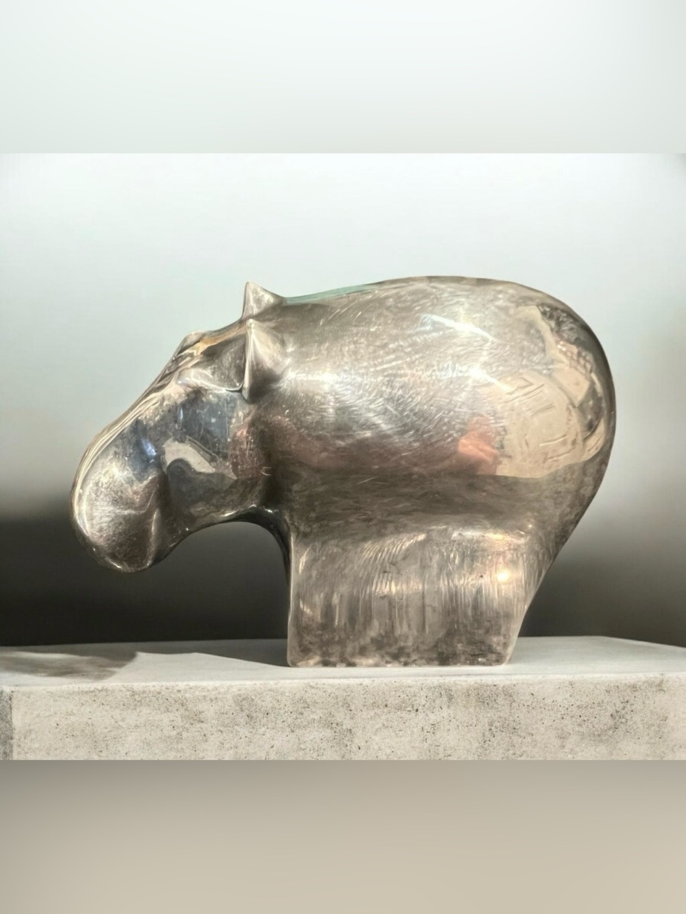 silver-plated Danish Zoo Series hippopotamus figurine by Gunnar Cyren for Dansk.